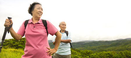 man and woman hiking